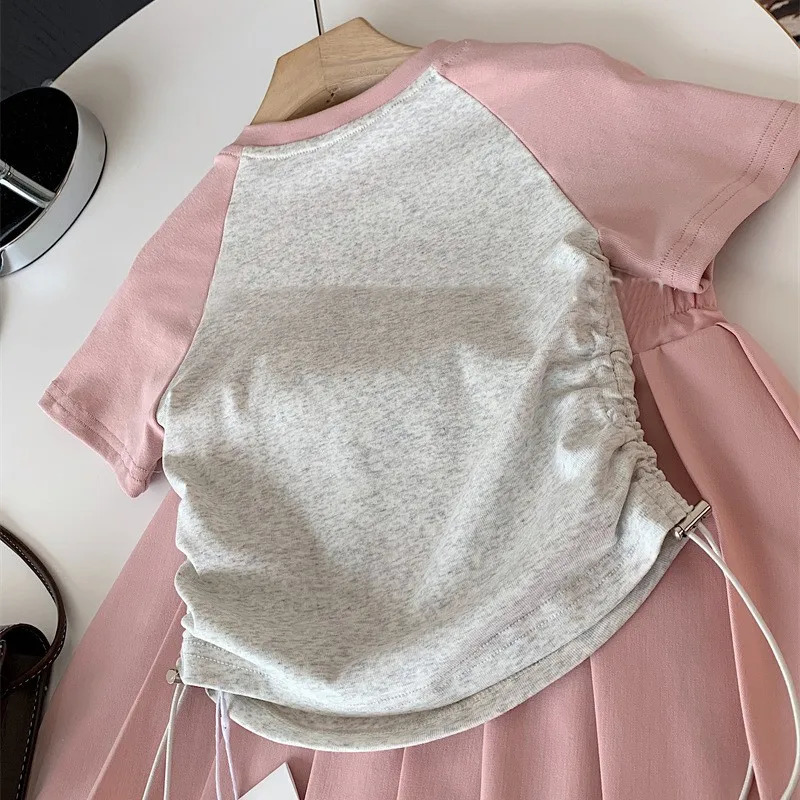 Short Sleeves Top Pleated Skirt 2Piece Suits Children Girls Letter Print Clothes Kids Casual Sets Teens Summer TShirt Outfits 250725