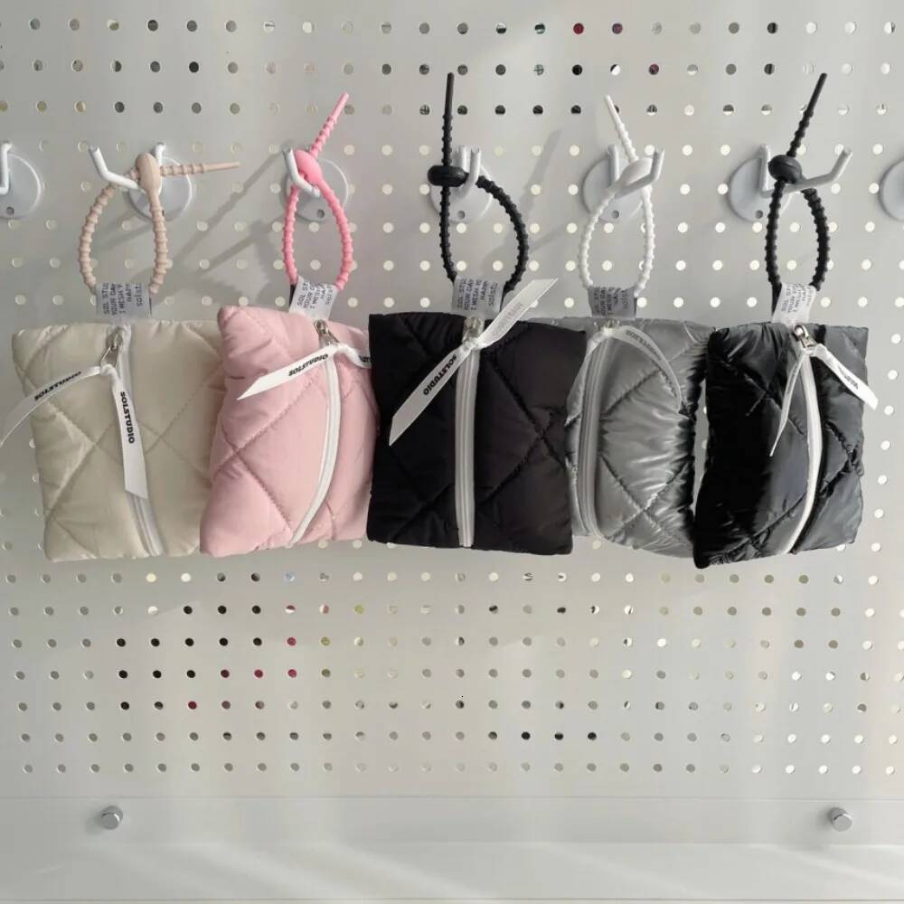 Mini Quilted Cotton Cosmetic Bag Solid Color Travel Coin Purse Soft Portable Small Storage Pouch Zipper Fashion