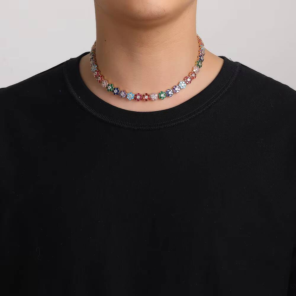BC223 9mm Colorful CZ Chain Women Necklace Fashion Jewelry Flower Shape Bright Color Tennis Chain Necklace