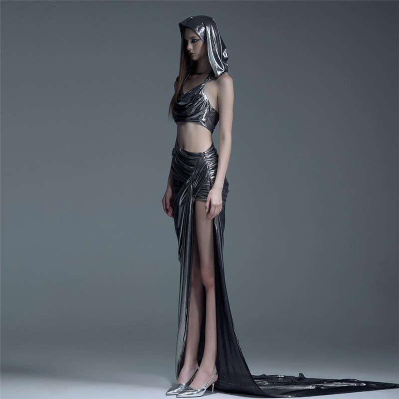 2024 Autumn New Women's Solid Color Slim Halter Neck Tank Top Fashion High Waist Skirt Set c0b
