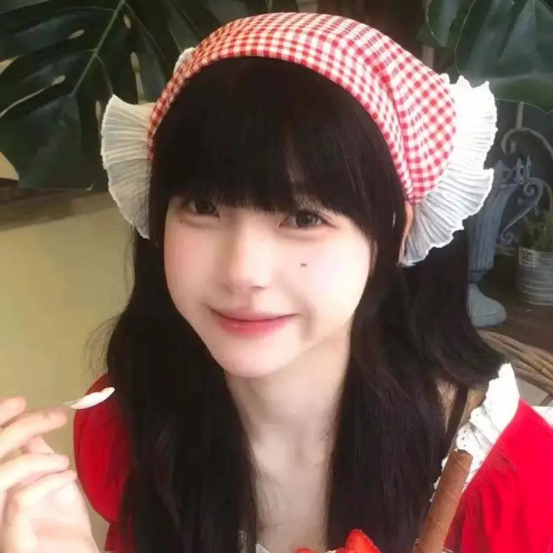 Summer Lace Triangle Headscarf Woman Headwear Colorful Plaid Triangular Hair Scarf Headband Hair Accessories Sweet Turban Cap 250723