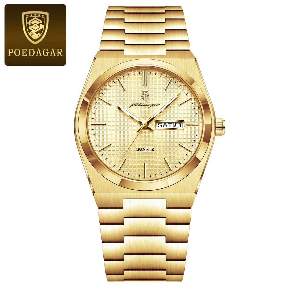 DHwatches POEDAGAR 821 Business Wristwatch Waterproof Stainless Steel Watch Luminous Date Week Fashion Men's Quartz Watches Reloj