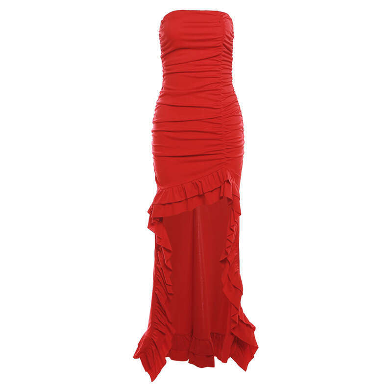 2023 Autumn Winter New Fashion Sexy Strapless Bodycon Irregular Dress for Women 1b0