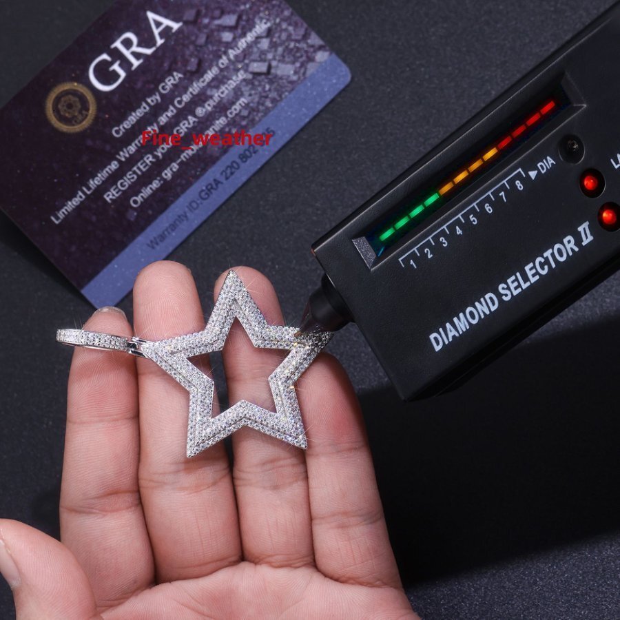 Star of David Moissanite Pendant Necklace 925 Sterling Silver Hip Hop Style Double Layer Iced Out Design