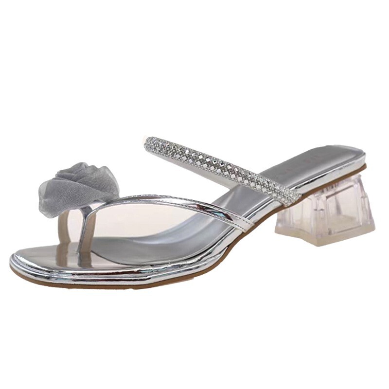 Ddmysports Silver For Women Summer Outdoor New French High End Flower Toe Fairy Style Dress Sandals Outdoor Shoes