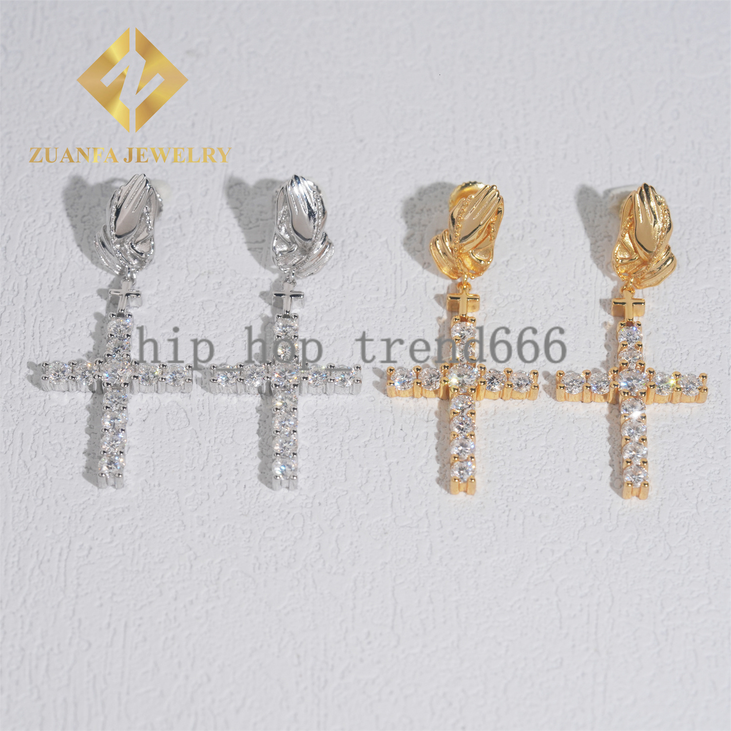 Fashion Fine Jewelry 925 Sterling Silver VVS Moissanite Cross Stud Earring Hip Hop Earring Usex Pass Diamond Tester