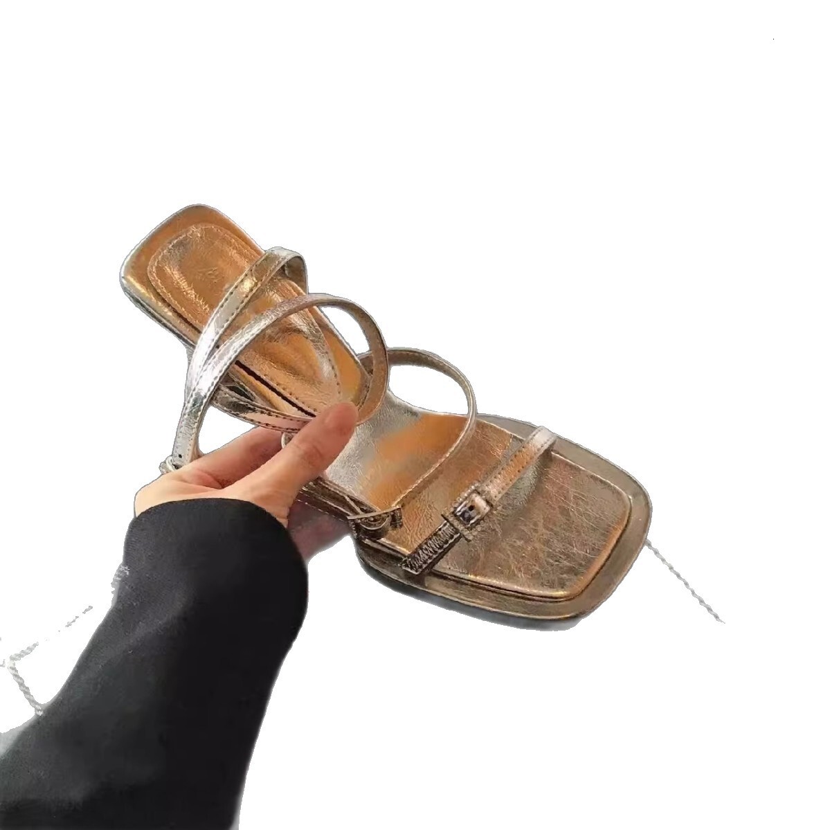 Ddmysports Rhinestone Elegant Sandals For Women New Summer Silver Square Open Toe One Strap Thick Heel High Heels Outdoor Shoes