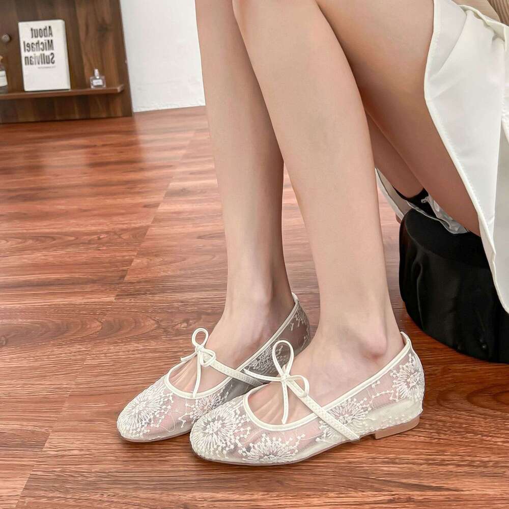 Summer New Flat Women 2025 Elegant Ballet Style Mesh Women's for Outdoor Wear High-end Soft Sole Casual Shoes