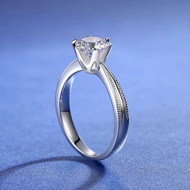Custom Solitaire Rings Jewelry Moissanite 2ct White Gold Plated Prong Setting 925 Silver Moissanite Wedding Rings