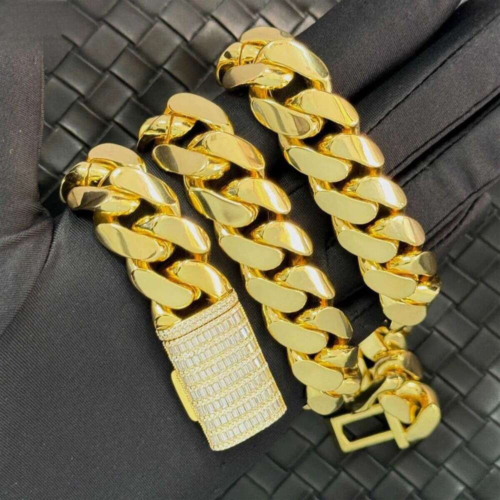 Hip Hop Men Jewelry Solid Sier Moissanite Dia Clasp Gold Plated Rope Necklace Cuban Link Chain