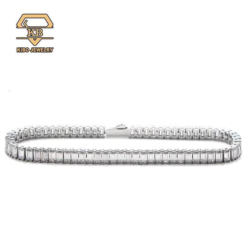 Hot Selling Iced Out Diamond Chains Tennis Necklace 5mm Bracelet 925 Silver Baguette Emerald Cut Moissanite Men Hip Hop Chain