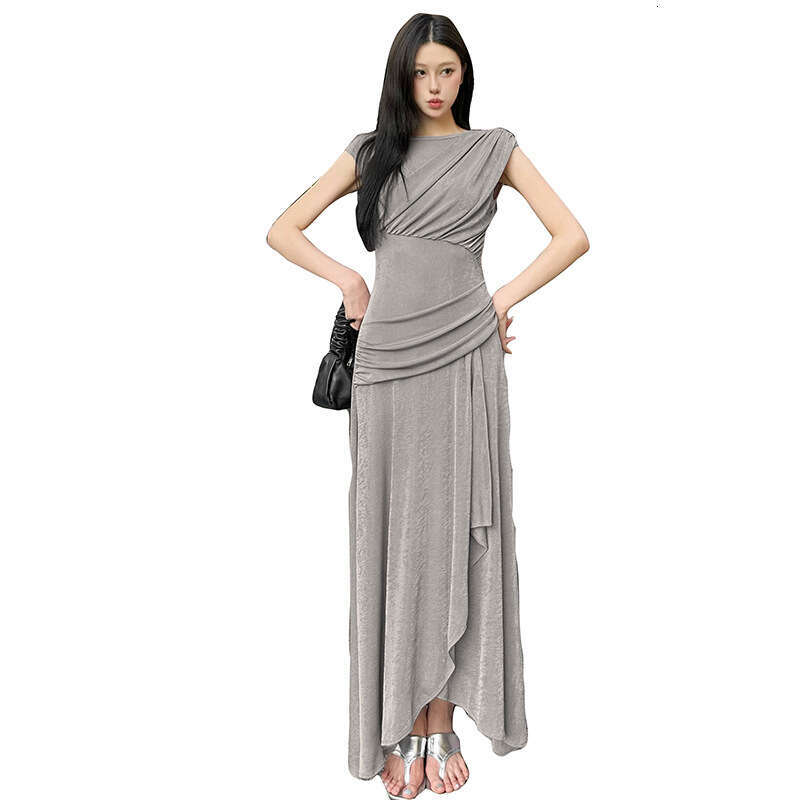 2025 Summer New Style Slim Fit Round Neck Fashion Casual Trendy Elegant Versatile Long Dress for Women 24b