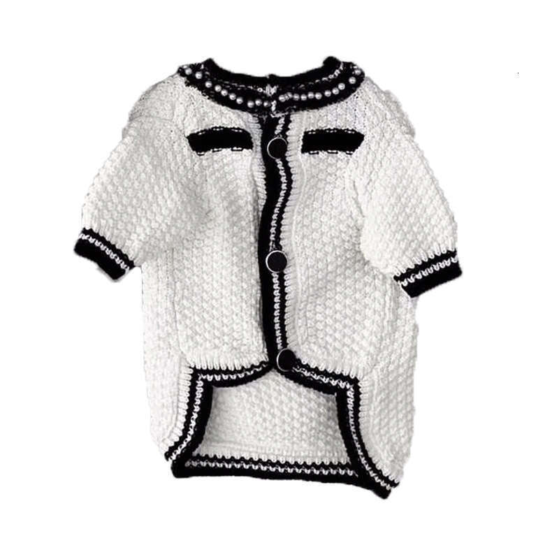 Spring Summer Pearl Collar Little Chanel Style Cardigan Sweater For Small Medium Dogs And Cats Two-Legged Socialite Dog Clothes
