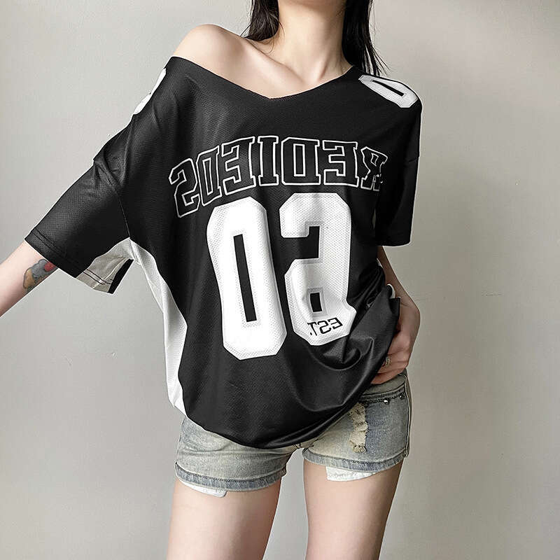 2024 Women's Summer New Fashion Letter Print Asymmetric Neck Short Sleeve Loose T-Shirt d2d