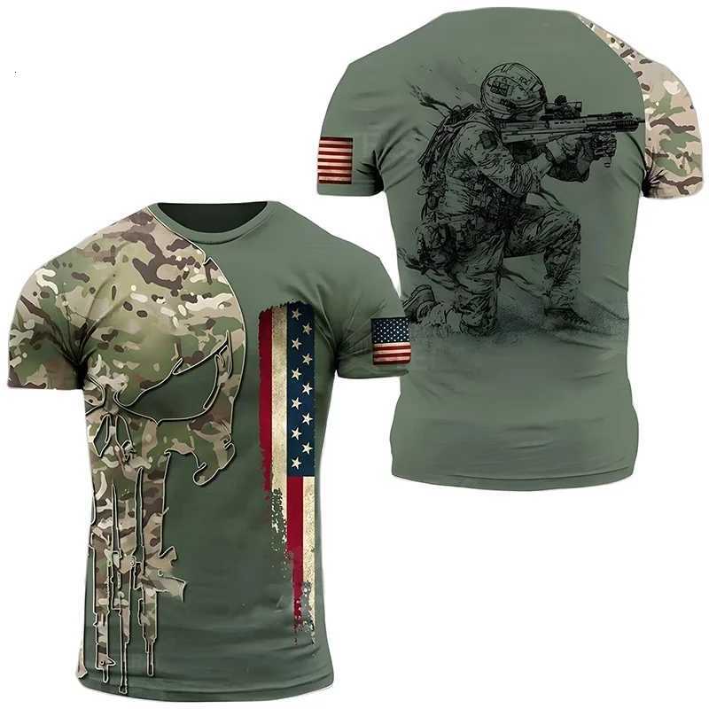 USA US Forest Desert Camouflage T Shirt for Men Clothing 3D Skull Printed T-Shirt Short Sleeve Olive Quick Dry Jungle Tee Shirt Y250724