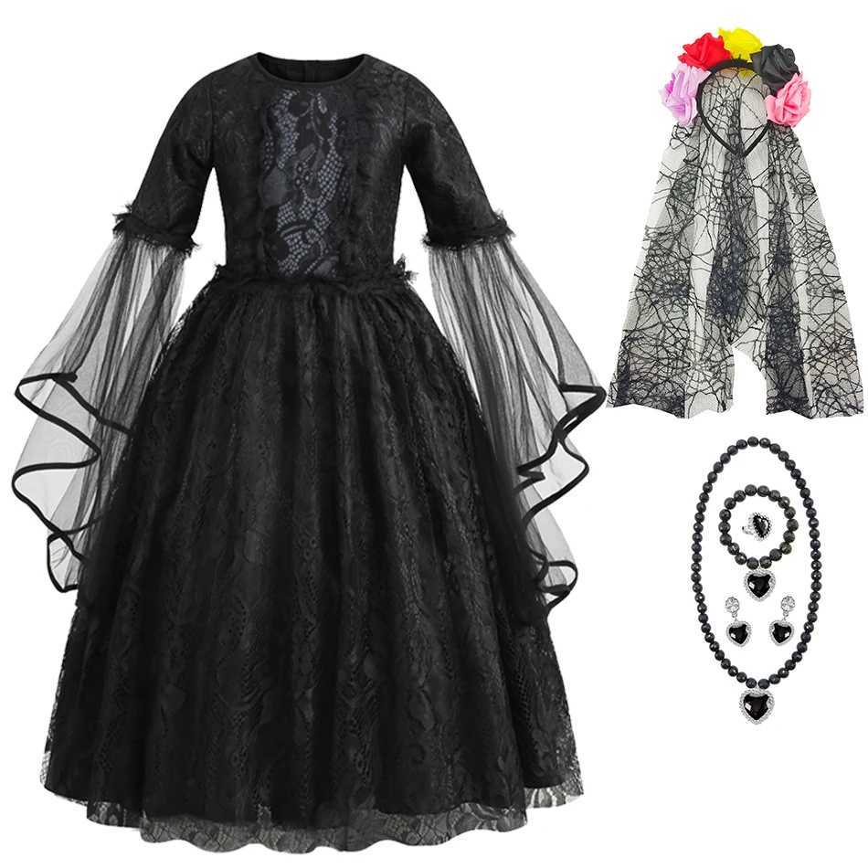 Children Halloween Ghost Bride Cosplay Costume Kids Maleficent Cosplay Dress Girls Evil Witch Dress Up Outfits Elegant Gown Z250725