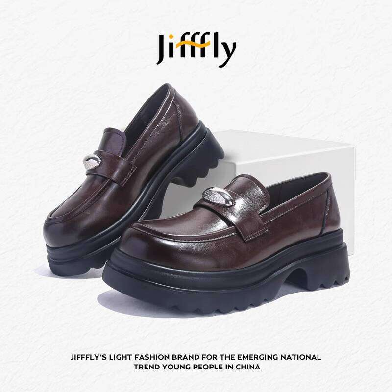 Jifffly Women's Single 2025 New Summer Versatile British Style Slip-On Black Leather Shoes Thick Loafers