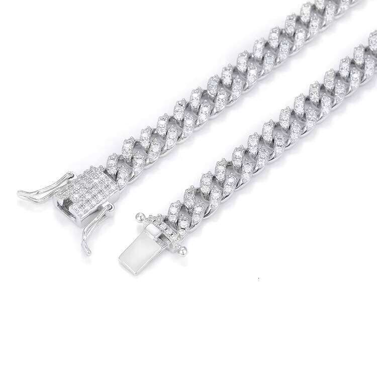 Fashion Hiphop Jewelry S Sterling 6mm Wide Single Row Moissanite Cuabn Link Chain