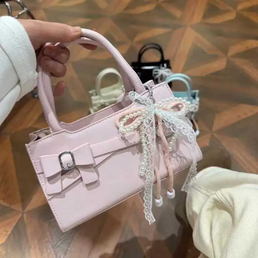 Korean Style Bow Hand Bag Purse Wen Fairycore Ahetic Leather Handle Messenger Bag Hot Girls Sweet Cute Square Bag New Y250725