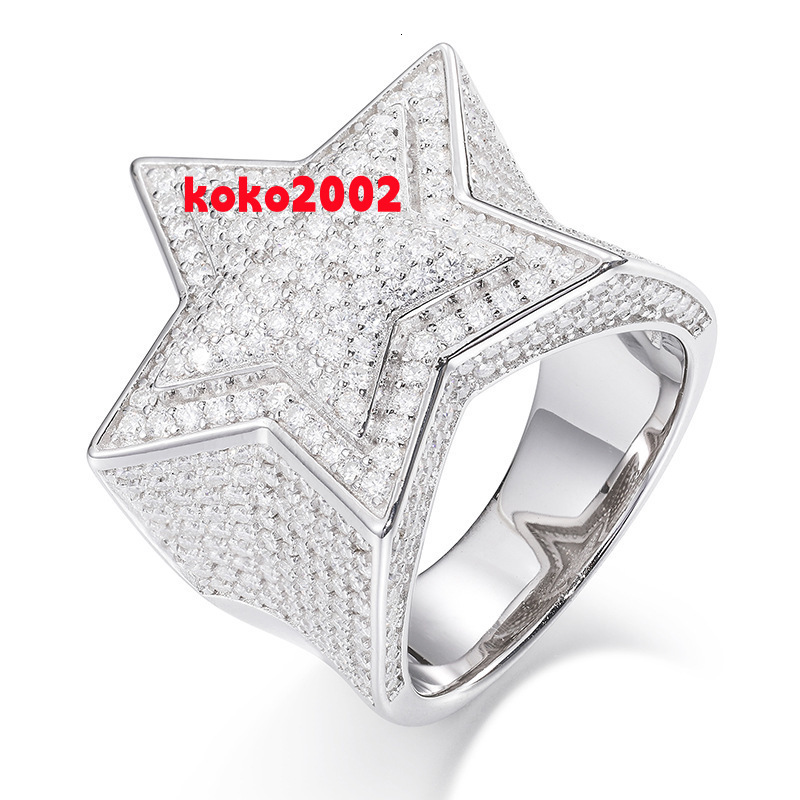 S925 Sterling Silver VVS D Color Moissanite Ring Five-Pointed Star Hip Hop Fashion Jewelry Iced Wedding Ring for Men