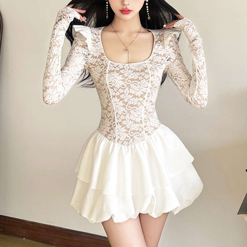 2024 Autumn Winter New Women's Solid Color Slim High Waist Street Fashion Square Neck Long Sleeve Dress 56e