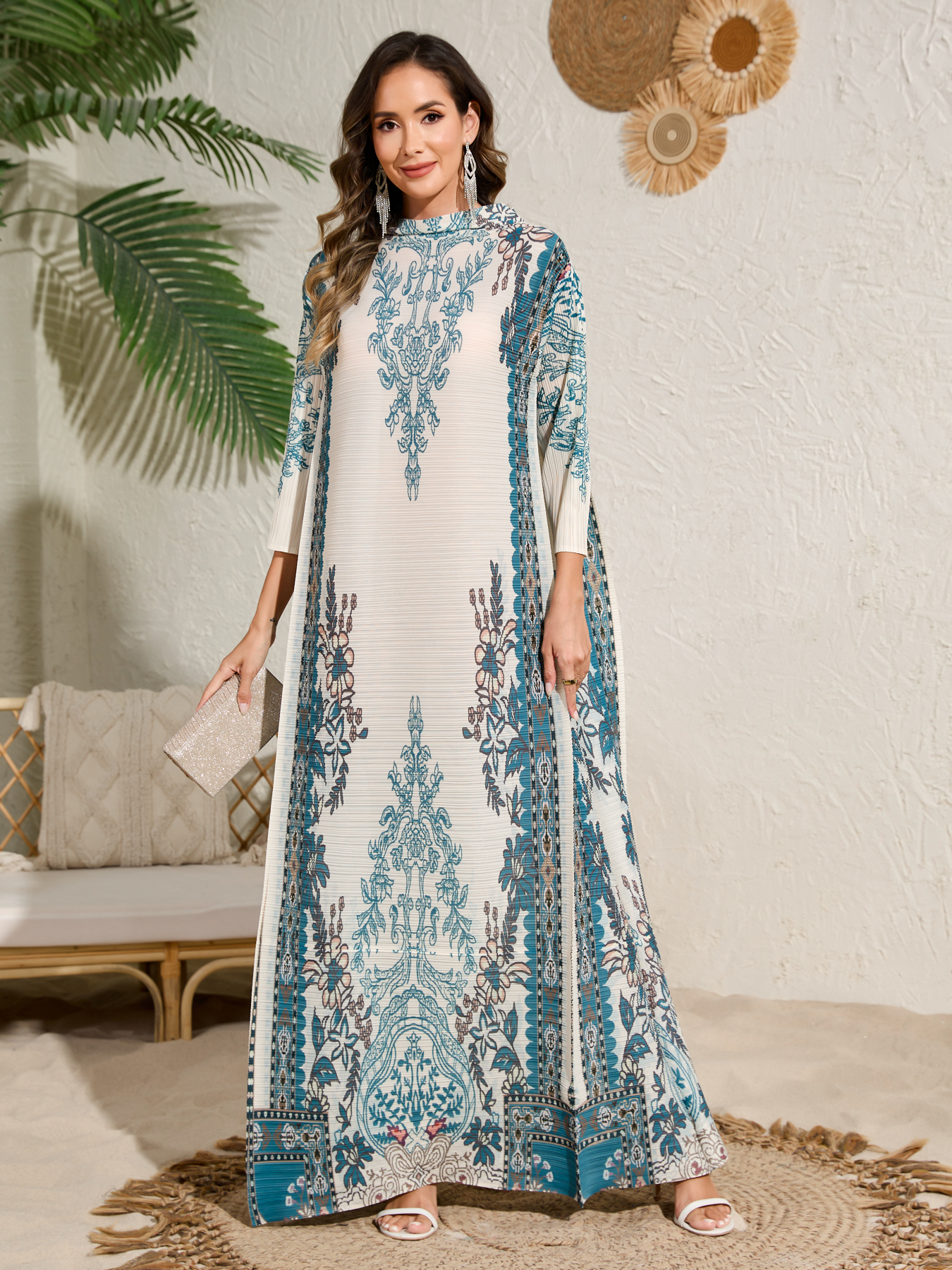 dress Ethnic Clothing Ladies' elegant, loose and printed long-sleeved dress in Arab style NZ012