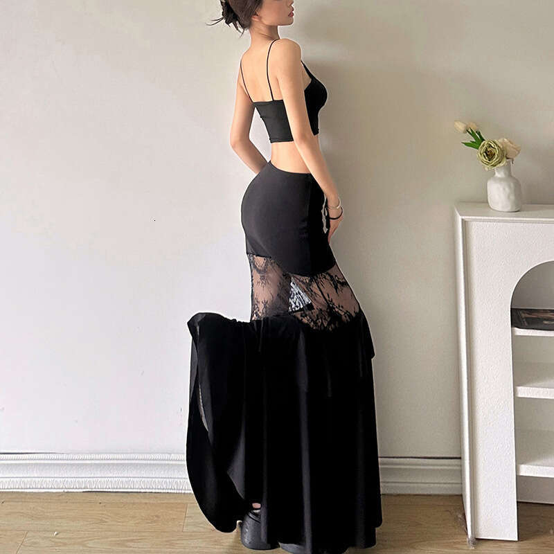 2024 Summer New Women's Solid Color Slim Fit Street Fashion High Waist Bodycon Sheer Mesh Skirt 85d