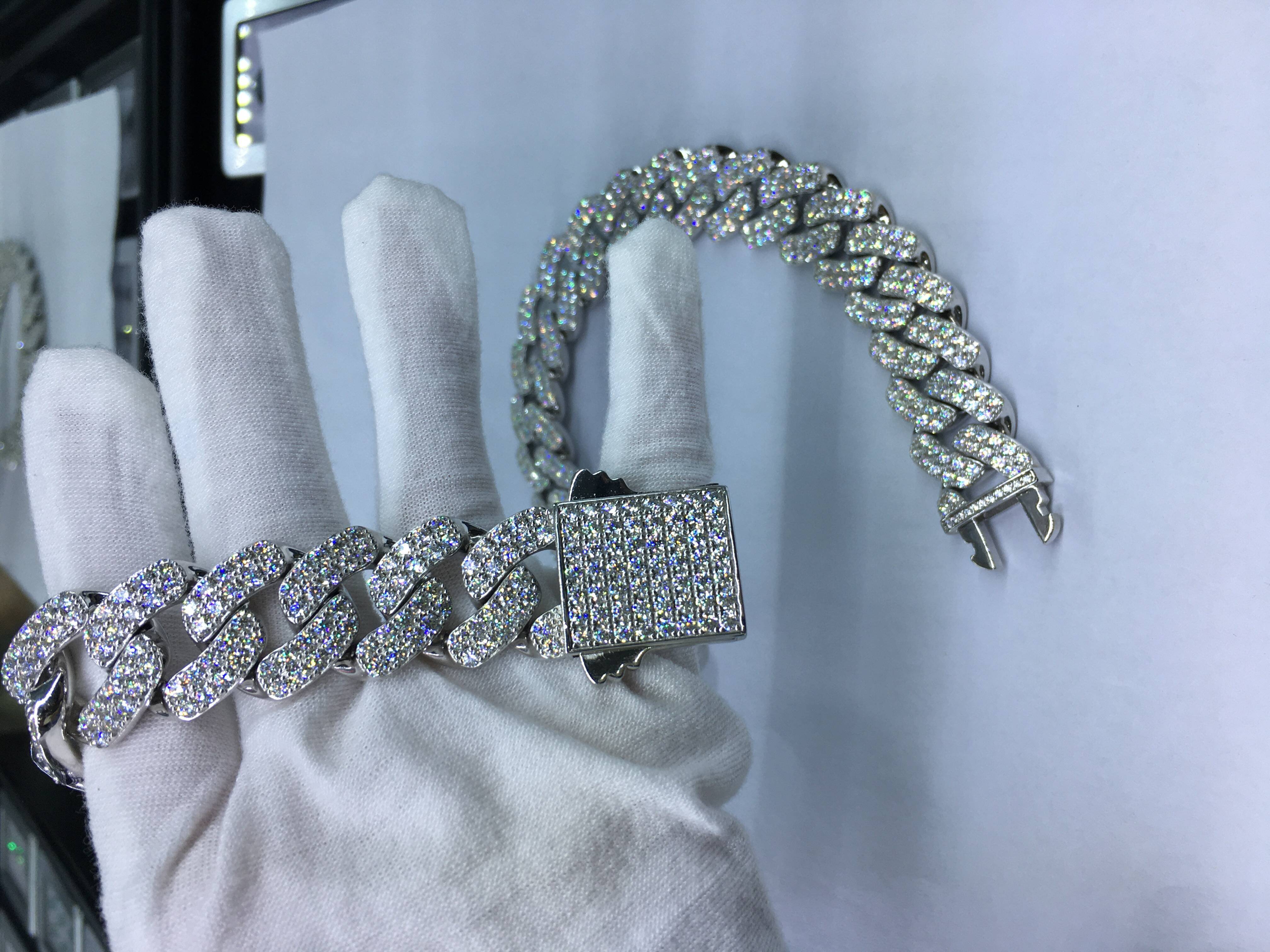 8-20mm 24inches Moissanite Silver Chain Round Cut Moissanite Diamond Test Positive 925 Silver Hip Pop Chain Cuban Chain