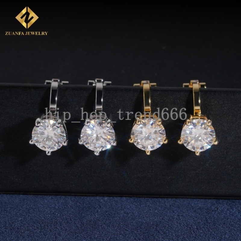 Fashion Jewelry 925 Sterling Silver Clip-on Mens Earring Gold Plated Iced Out VVS Diamond Moissanite Drop Earrings