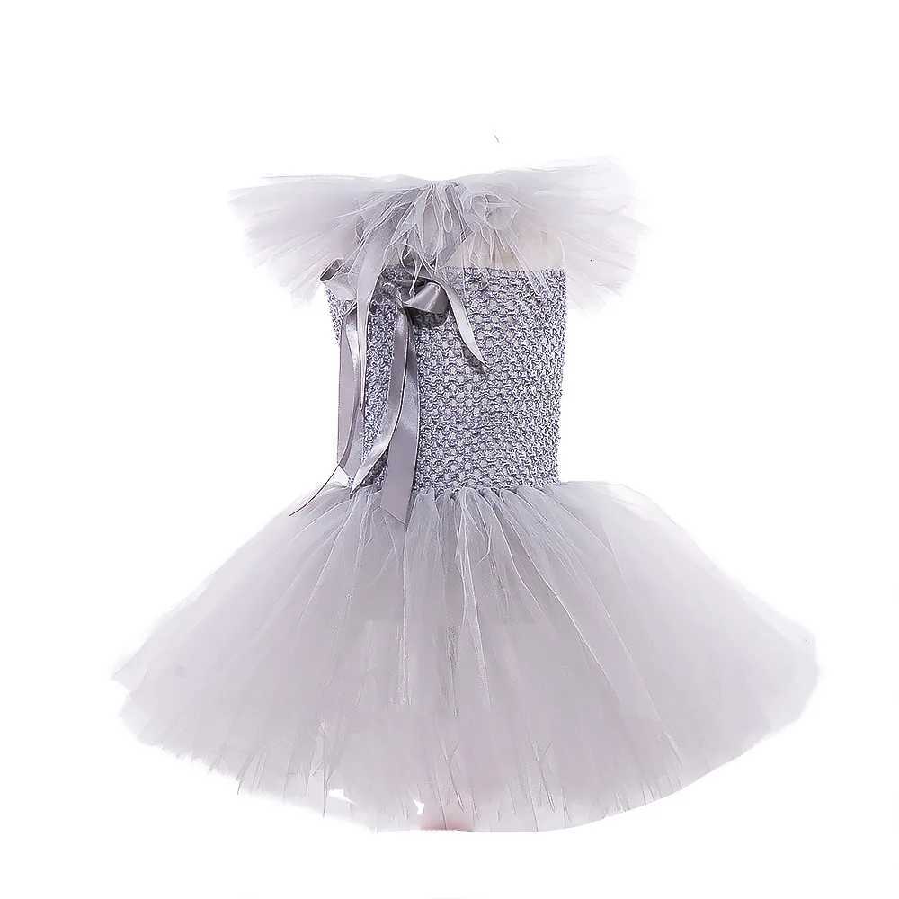 Kids Gray Circus Clown Tutu Dress Girls Funny Joker Halloween Outfit for Birthday Carnival Parties Dress + Gloves + Hairband Z250725