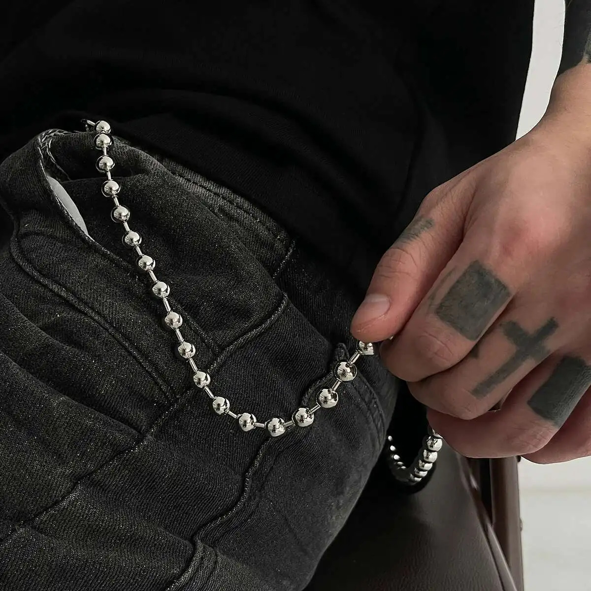 SHIXIN Punk Metal Belt Chain Jeans Accessories HipHop Rock Pants Chain For Men Versatile Beads Waist Link Keyring Jewelry Female 250722