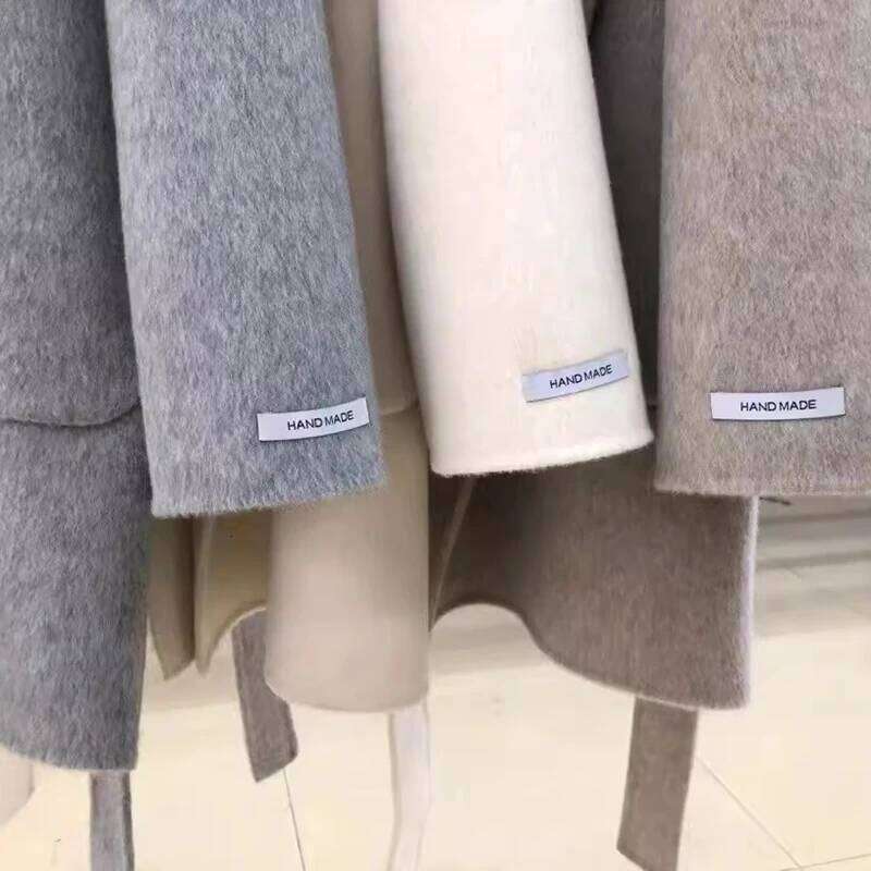 Designer Clothing Hooded Medium-Length Double Sided 100%Wool Coat Women Korean Fashion Loose Winter Jacket 2024 Fashion