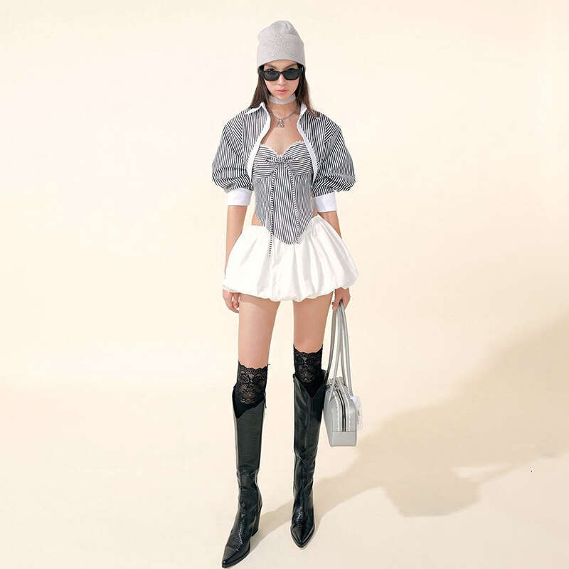 2024 Autumn New Women's Solid Color Slim Short Sleeve Top Fashion High Waist Skirt Set 681