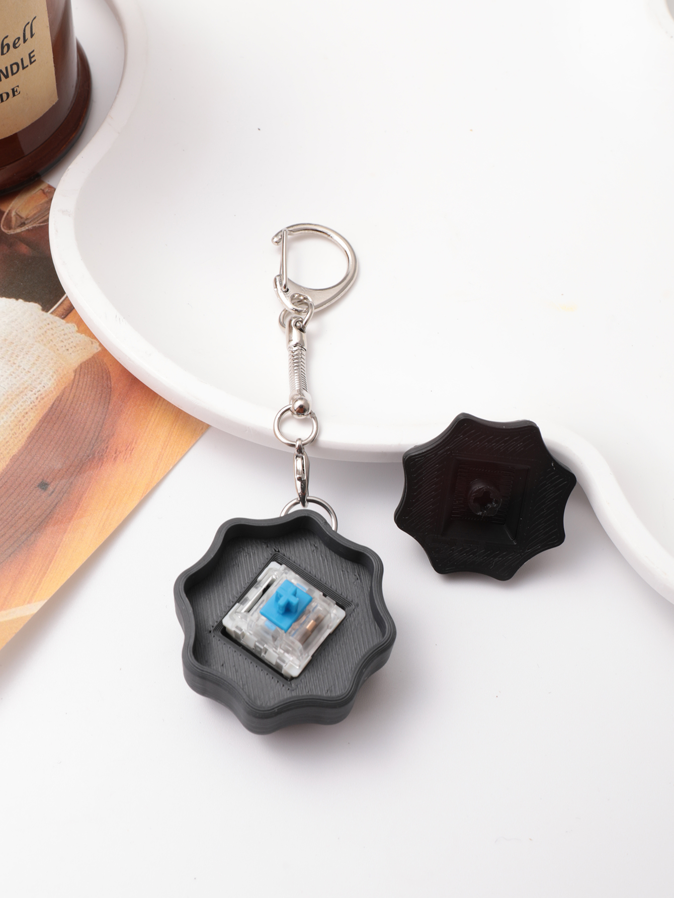 3D printed spider keychain - an adult stress relief toy with a portable anxiety-reducing gadget featuring a clickable keyboard design