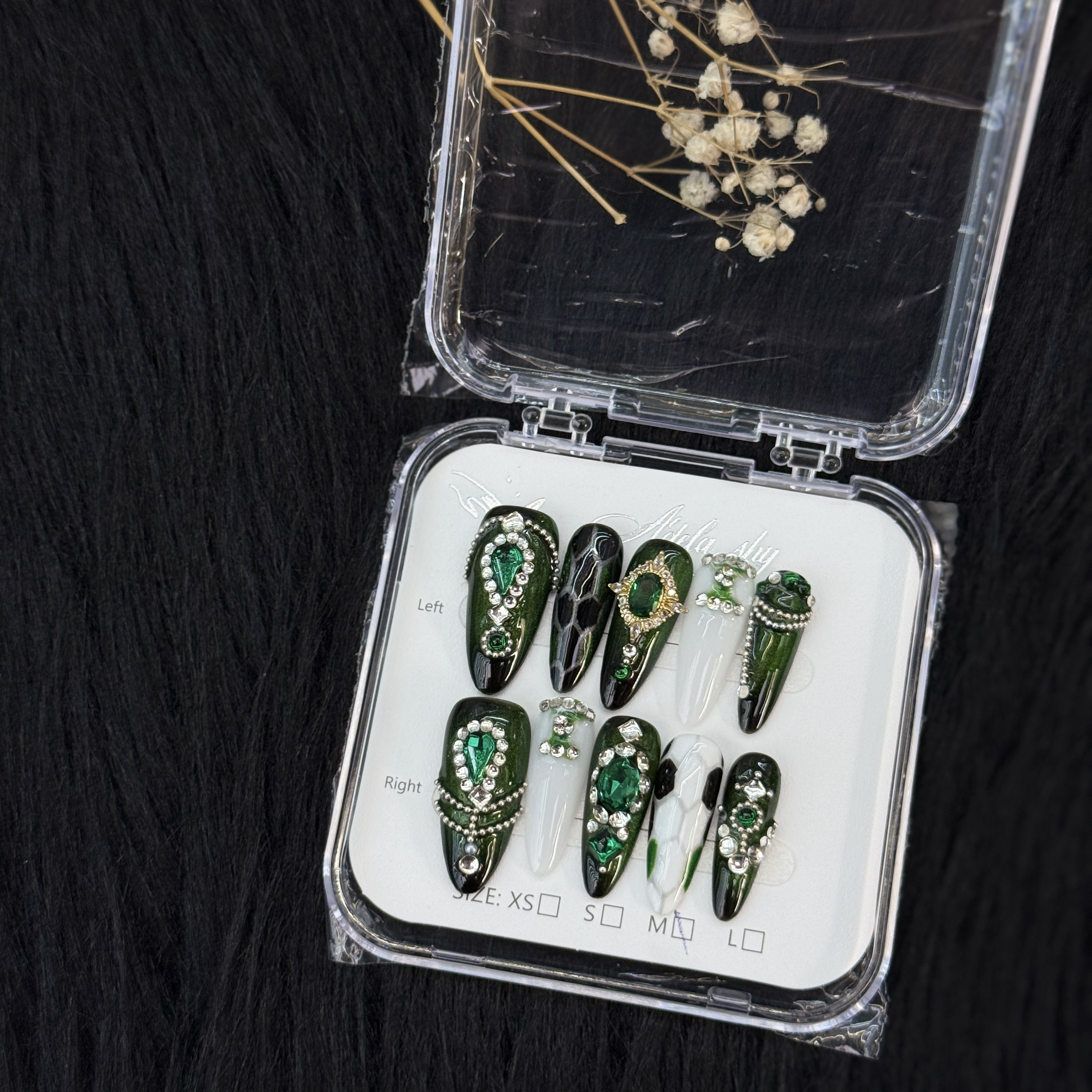 Gothic Emerald Gemstone Studded Stiletto Press - on Nails