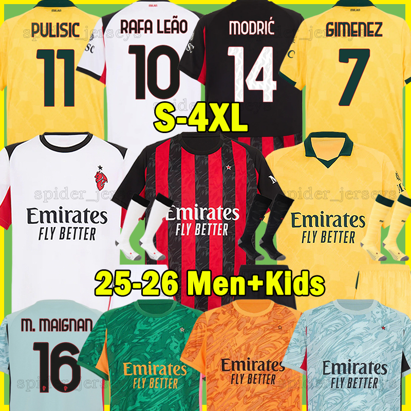 XXXL 4XL 25 26 MODRIC GIMENEZ Soccer Jerseys RAFA LEAO PULISIC AC 2025 2026 MILANES CHUKWUEZE FOFANA PAVLOVIC Football Shirts goalkeeper M.MAIGNAN Men Kids Kits sets
