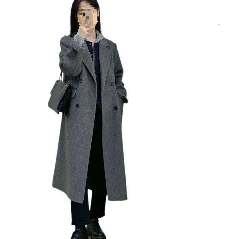 Designer Clothing Plus Size New Arrival Autumn/Winter 2024 Women's Woolen Jacket Elegant Medium-Length Grey Overcoat Korean Style Petite For La..