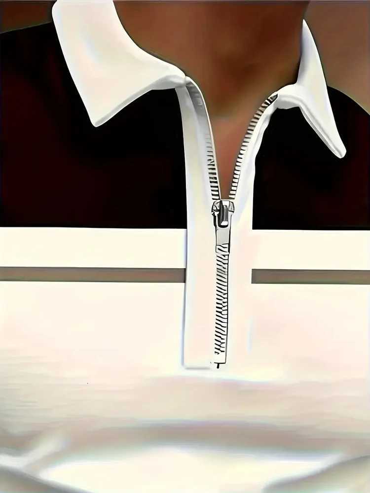 Mens Long Sleeved Polo Shirts Zipper Collar Shirt Striped Fashion Business Formal Outdoor Spring And Autumn Polo Shirt Collar XJ250725