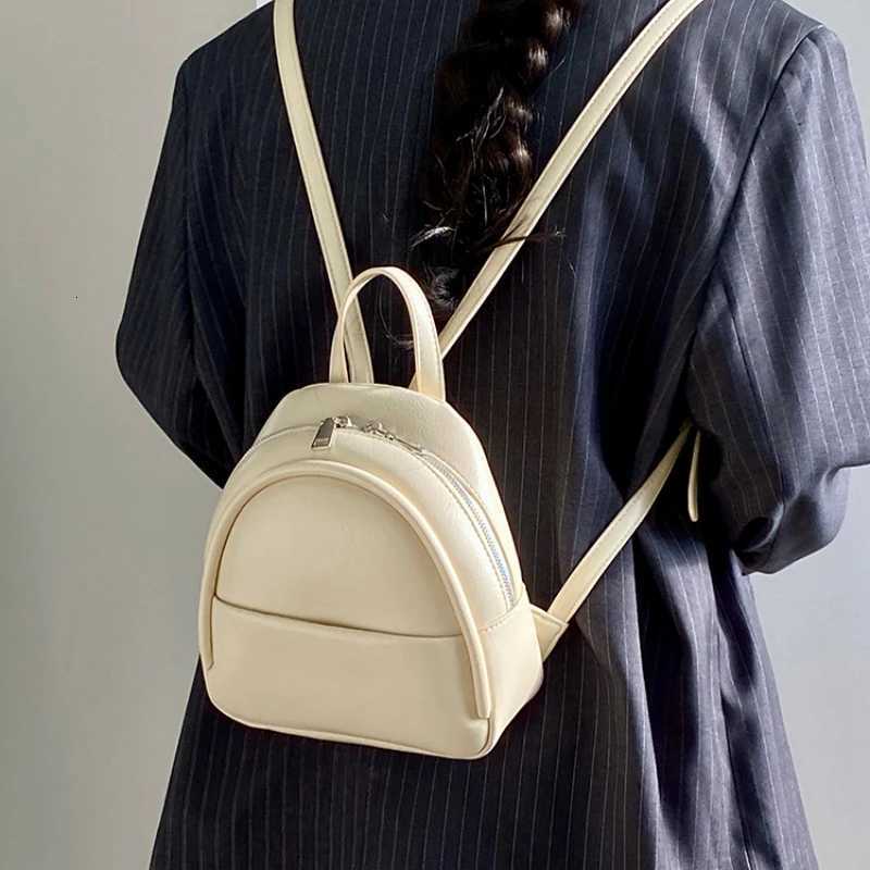 Solid Color Ladies Mini Backpack Fi Pu Leather Womens Double Shoulder Bag Simple Casual Fem Small Handbags Purse Tote Y250724