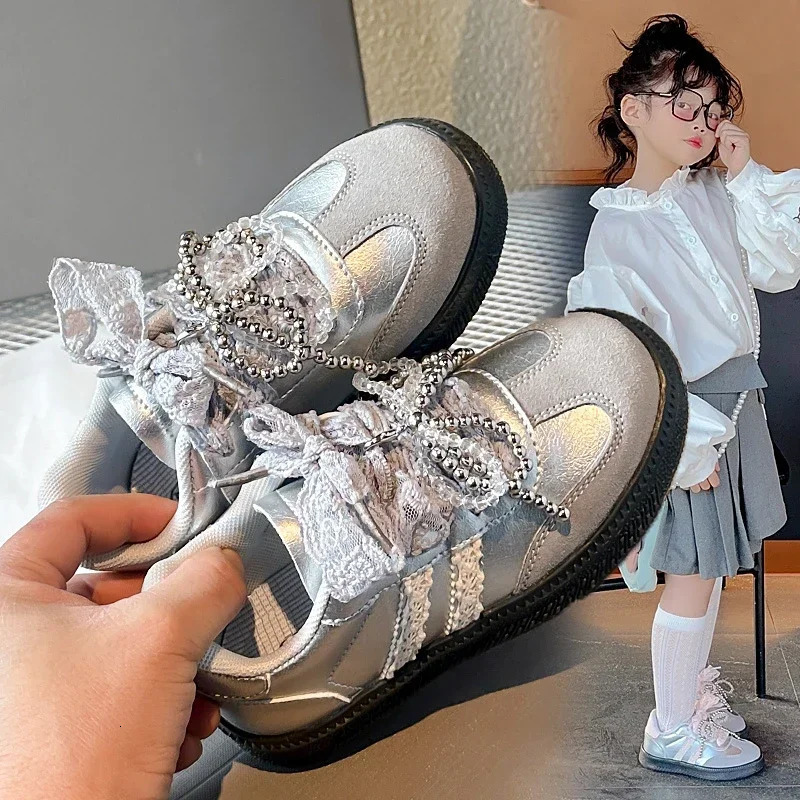Girls Sports Shoes Mesh Lace Bow Kids Casual Princess Style Ins Trendy Children Running Fashion Soft Sole 250725
