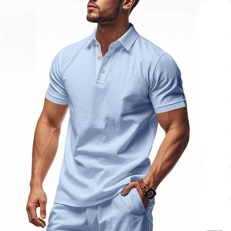 2025 New Solid Color Polo Shirt Mens Short Sleeve Button T-shirts Lightweight Streetwear Casual Tops Men Breathable Polo Shirt XJ250725