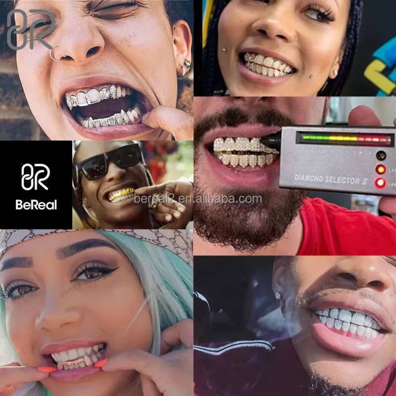 Custom Vvs Moissanite Teeth Grillz Fast Delivery Iced Out Princess Cut Fine 925 Silver Hip Hop Grilliz for Teeth