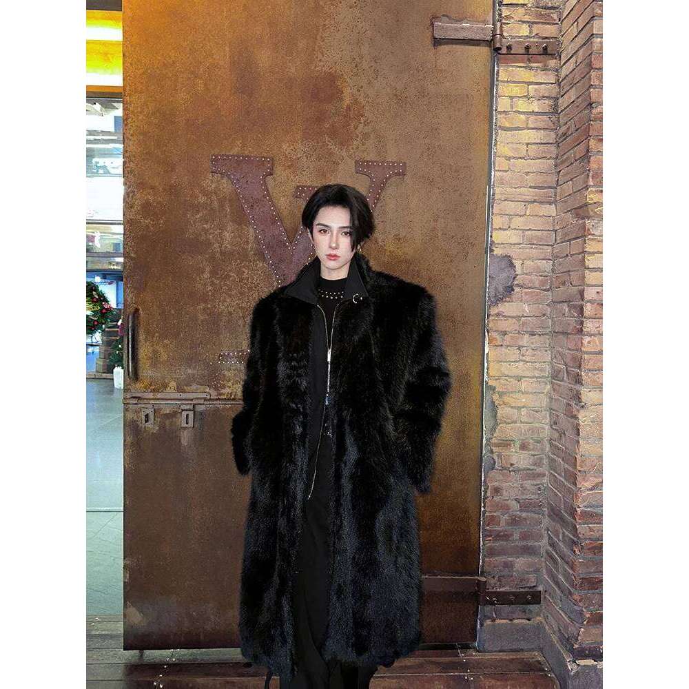 Trendy Mink Men's Winter New Medium And Long Loose Comfort Simple Zipper Chic Solid Color Thickening Faux Fur Jackets