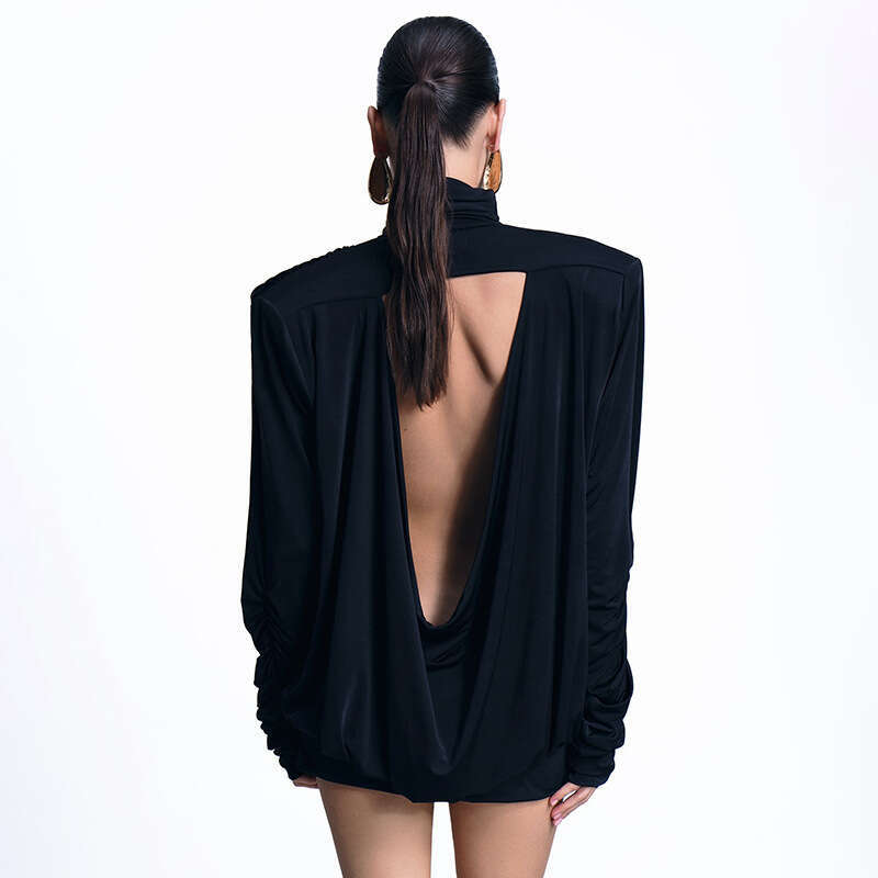 Fds300 Women's Autumn New Solid Color High Collar Long Sleeve Sexy Bodycon Dress B5