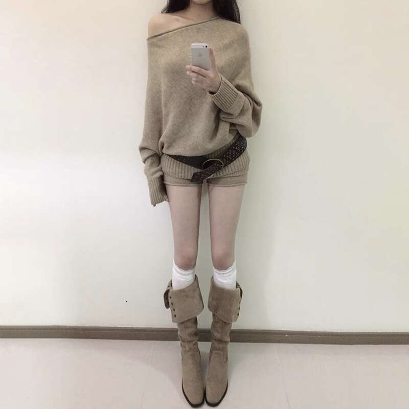 2024 Autumn New Women's Solid Color Loose Long Sleeve Top Fashion High Waist Shorts Set 6e5