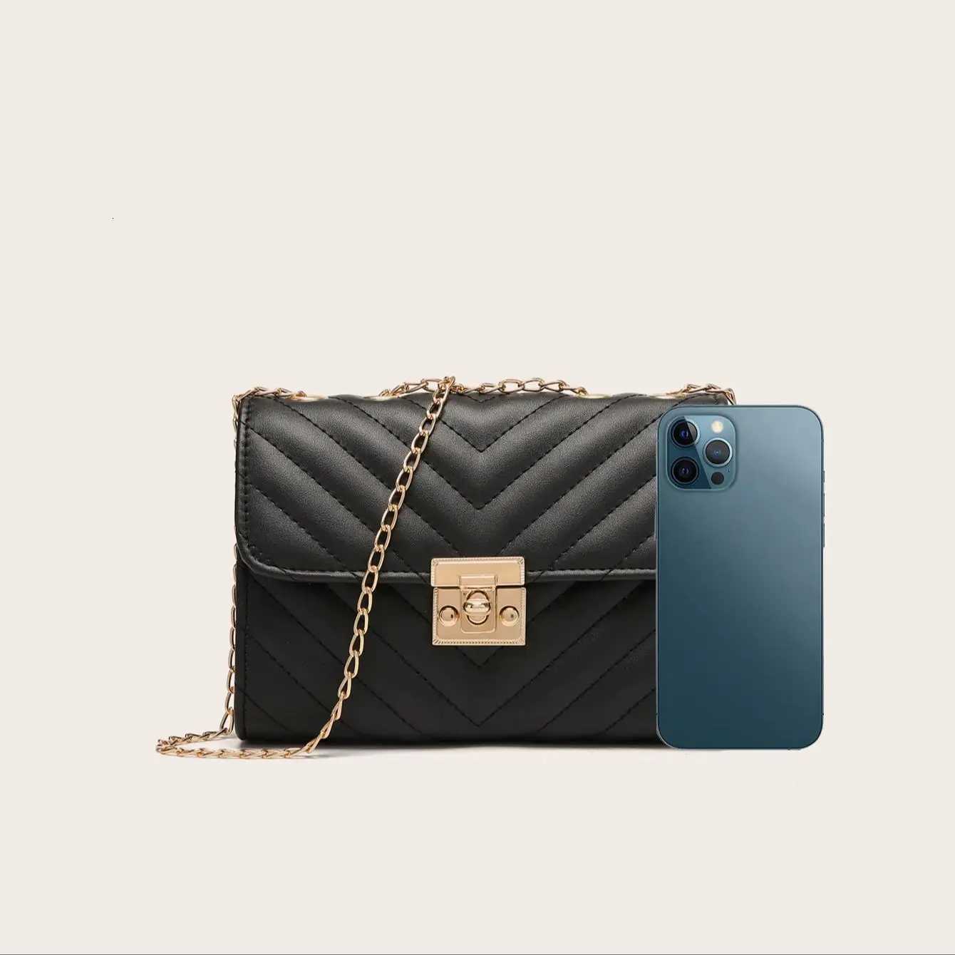 Lingge Chain Small Square Bag Lock Buckle Single Shoulder Crossbody Bag Texture Y250725