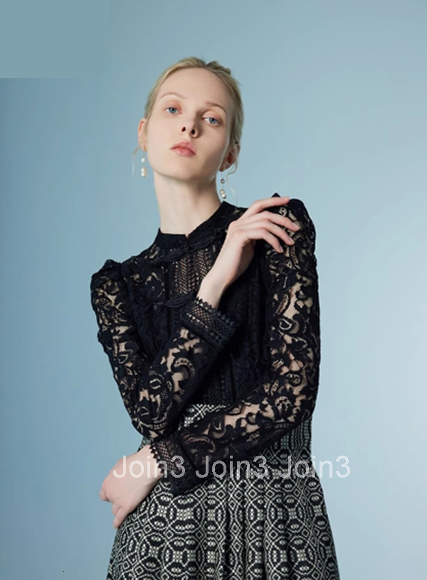 Summer New Style New Chinese Style Lace Shirt Versatile Elegant Black Top for Women 2241