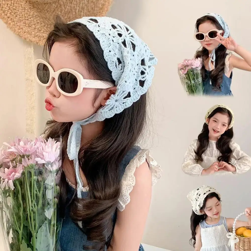 French Style Triangle Scarf Hat Knitted Headscarf Hollow Headband Towel Girl Hair Bands For Summer Travel Po Hair Accessories 250723