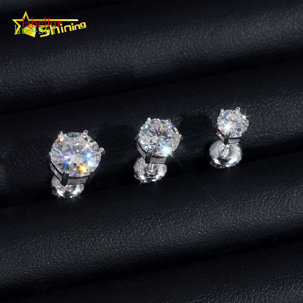 Fine Jewelry Hot Sale 6prongs Sterling Sier Screw Back Moissanite Dia Hip Hop Stud Earrings