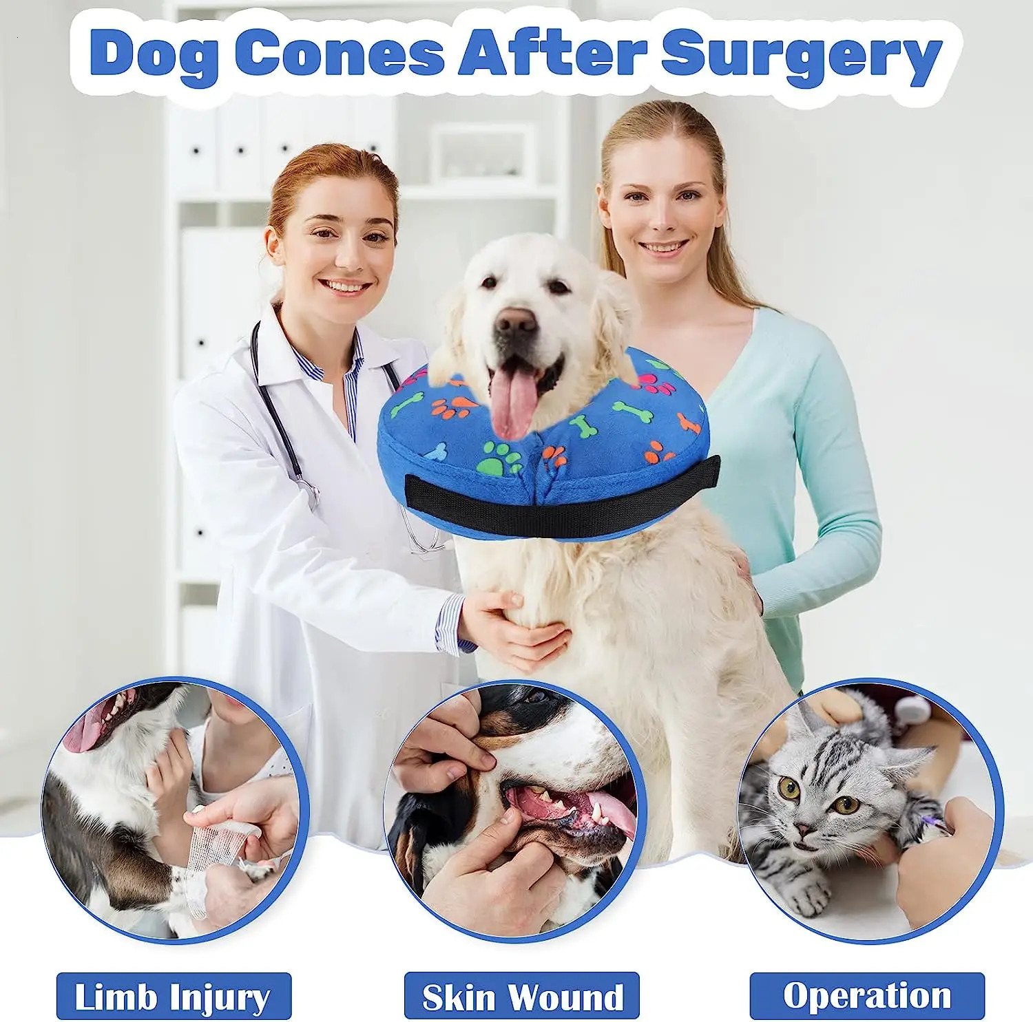Dog Inflatable Cone Collar Adjustable Washable Pet Recovery Cone After Surgery Protective Collar for Large Medium Small Dogs Cat 250716